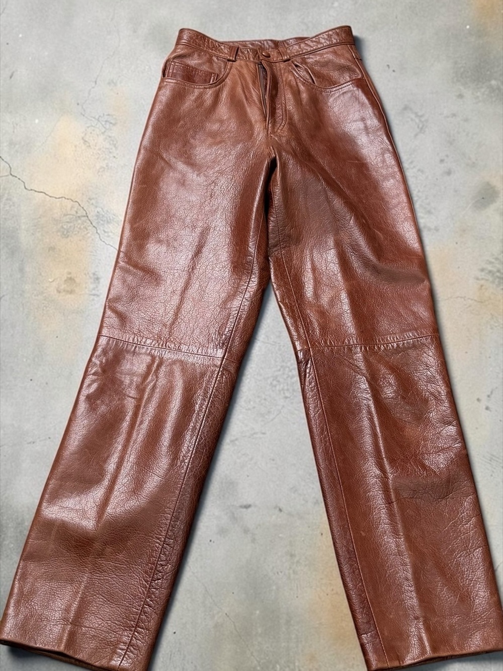 Excellent 1980s original vibtage High-Rise Brown Leather Jeans - Women's size 4
